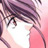 Anime-style character face with purple hair, closed eyes, and pink background in pixelated rendering.