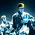 Pixelated blue-toned figure with yellow headpiece stands against dark background, text reads "Jabb aWoc keel" in blocky white letters.