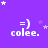 =) coleee. purple background with white stars, repeated in a pattern