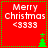 Red square icon with green dotted border displaying "Merry Christmas <3333" text and two distinct tree positions across frames.