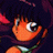 Pixelated anime-style character with dark hair and orange face, side profile against black background with white text.