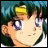 Pixelated anime-style character with teal hair and yellow hair accessory, next to stylized text on black background.