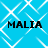Blue background with white geometric lines and four instances of the text 'MALIA' in black pixelated font.