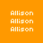 Pixelated text 'Allison' repeated across orange and black backgrounds in a with varying color schemes
