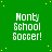 Green background with yellow dots and repeated white text "Monty School Soccer!" in a pattern