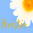 Pixelated image with blue sky background, white cloud, orange sun, and yellow text reading 'Kristie' in lowercase letters.