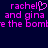 Pixelated text in bright pink on dark blue background, with 'rachel' containing a heart symbol replacing the letter 'o', and partial words visible.