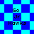 Blue and cyan pixelated background with 'Go Jr. Hawks' text in four identical sections, transitioning from square to diamond pattern