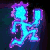 A 3x3 contact sheet of an animated stick figure icon with a glowing blue and purple outline running while holding a bottle, displayed across eight sampled frames on a dark background.
