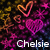 Pixelated icon with pink and purple hearts, stars, and a gradient background featuring yellow-orange tones on the left.