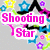 Pixelated icon with colorful star and flower shapes surrounding text phrases on a gray background.
