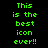 Green pixelated text reads "This is the best icon ever!!" on black background with blue rectangular highlights shifting across the text in three