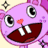 A 48x48 pixel animated buddy icon featuring a pink cartoon character with large eyes, a wide toothy grin, and small red cheeks, displayed as two sequential frames in a contact sheet layout.