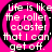 Four identical circular icons with black spiral outlines on a bright pink background, each containing white text reading "life is like the roller-coaster that I can't get off.".