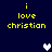 Yellow pixelated text 'i love christian' on dark blue background with white and gray heart icons.