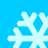 Four white pixelated snowflakes on a solid blue background, arranged in a with no visible motion