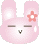 Pixelated pink bunny head with closed eyes and a small V-shaped mouth on left, transitioning to open eyes and curved smile on right.