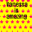 Yellow background with pink star pattern and repeated black text "Vanessa is amazing" in pixelated font.