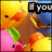 four showing a yellow chick with orange beak and black eyes, pink body, green wing, brown tail, blue background changing to white in bottom-left