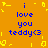 Pixelated orange background with blue text reading "i love you teddy<3" repeated in two vertical , surrounded by scattered yellow pixel shapes