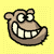 Pixelated cartoon monkey face with wide grin showing teeth, displayed in four variations on yellow background.
