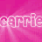 A pink background with repeated white outlined text 'carrie' in a pixelated style, showing slight variations between frames.
