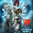 Pixelated image of three figures in dynamic poses against a blue gradient background with a red heart symbol on the right.