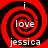 Four identical red and black spiral patterns arranged in a , each containing white text reading 'i love jessica' with the word 'jessica' positioned below the spiral