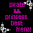 Pixelated text and white square icons on black background, with pink 'pirate', 'princess.', 'best', 'frenz' words in two