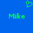 Green pixelated heart above two green "Mike" texts on solid blue background.