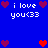 Blue background with repeated "i love you<33" text and red/purple pixel hearts in a pattern