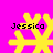 Yellow snowflake-shaped icon with black text 'Jessica' on bright pink background, four identical frames showing static image.
