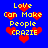 Blue background with red heart shapes and yellow text reading "Love Can Make People CRAZIE" in pixelated font.