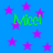 Blue background with scattered pink stars and green text reading "Mici" in four locations.
