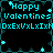 Pixelated turquoise text and stars on black background with teal border, displaying 'Happy Valentines' and 'DxExVxLxIxM' in four quadrants.