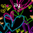 Pixelated abstract composition with vibrant magenta, cyan, green, and yellow shapes on black background, featuring white text 'ily' at top center.