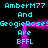Pixelated cyan text and purple frame on black background, repeating names 'AmberM77' and 'GeogieRose', with 'And Are BFFL' in center.
