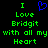 Green pixelated text on black background reads 'I Love Bridgit with all my Heart' with blue heart symbol above first 'I'.