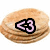 Pixelated icon of a light brown, rounded object with horizontal stripes, featuring a black-outlined pink '<3' symbol in the center.