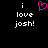 Pixelated text 'i love josh!' in white on black background with a pink heart symbol above the left instance of 'i'.