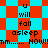 Pixelated text and shapes on cyan and red background with animated diamond pattern.