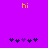 Purple background with orange 'hi' text at top, two of dark purple and light purple pixelated shapes below