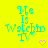 Yellow background with cyan text reading "Me Is Watchin TV" and pink heart symbols in a