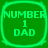Four identical green square icons with rounded corners arranged in a , each displaying 'NUMBER 1 DAD' text in light green pixelated font