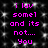 Pixelated text in bright pink on a black background with white speckles, arranged in two vertical