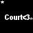 Black background with white text 'Court<3' repeated in three , each containing four instances of the text. White and gray stars scattered across the top and middle sections