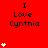 Red background displays repeated 'I Love Cynthia' text with white heart symbols in varying quantities across positions.