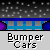 Pixel art animation of two cartoon figures in orange and green shirts bumping cars on purple platforms against a dark background with 'Bumper Cars' text below