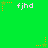 Green background with repeated white text 'fjhd' and orange star icons with dotted trails in pixelated style.
