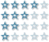 A grid of 20 pixelated star icons arranged in four rows and five columns on a gray background, each with blue-to-white gradient fills.